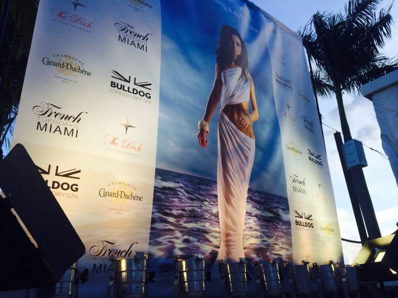 Lighting, fashion event, step and repeat, French Tuesdays Miami, The Deck at Island Gardens, Miami, FL