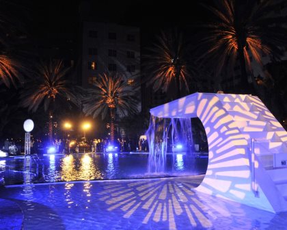 Lighting. corporate branding, decoration-gobo, Bentley Motors Inc, at Raleigh Hotel, Miami Beach, FL